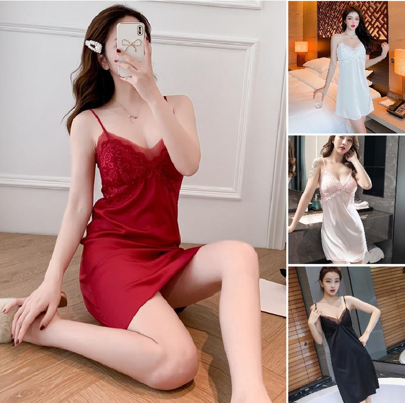 Váy Ngủ 2 Dây Lụa Satin có mút ngực MD95 Đầm Nữ Đầm Ngủ Women Kem