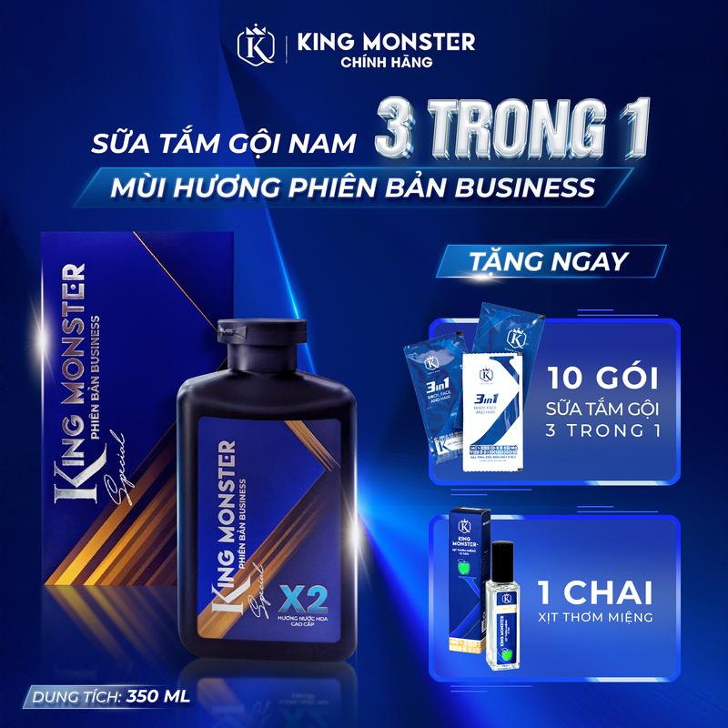 [Mua 1 Tặng 2] KingMonster Bussiness sữa tắm gội nam 3in1 dung tích 350ml - Tặng 1 Xịt Thơm + 1 Dây 10 Gói KingMonster combo lich lam