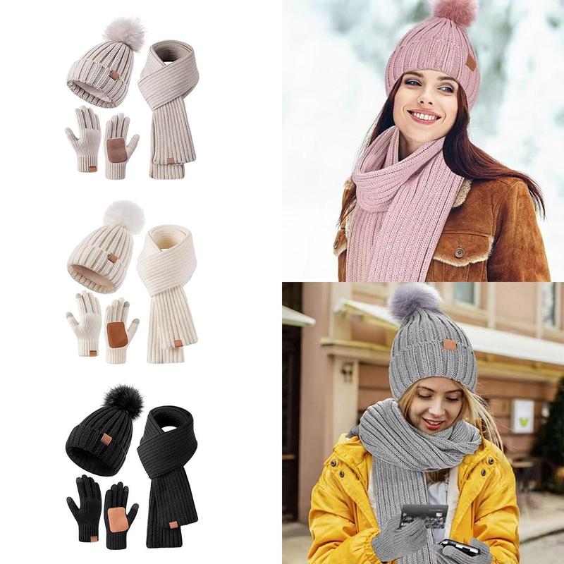 Winter Scarf Hat Earuffs Gloves, Beige Ear Warer Knitted Beanie Touch - View #10