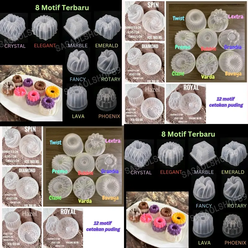Cetakan Puding Mini plastik ( Dapat 8motif TERBARU) / lusinan Cetakan bolu mini Kitchenware 0