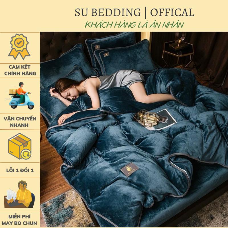 Bộ chăn ga gối nỉ nhung màu trơn nhập khẩu cao cấp ga trải giường nỉ nhung siêu mềm mịn không rụng lông