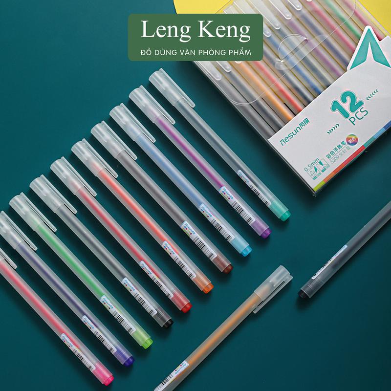 Bút mực gel resun bộ 12 màu văn phòng phẩm Leng Keng bút viết calligraphy ngòi 0.5mm B02