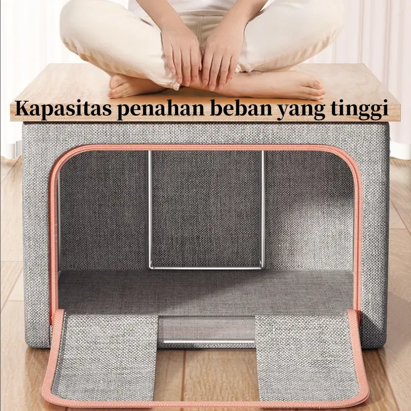 Kebutuhan keluargaLinen katun berkualitas tinggi Storage Box  Kotak penyimpanan pakaian besar  Serbaguna Rumah organizer box Lipat Frame baja  box storage organizer box storage 8