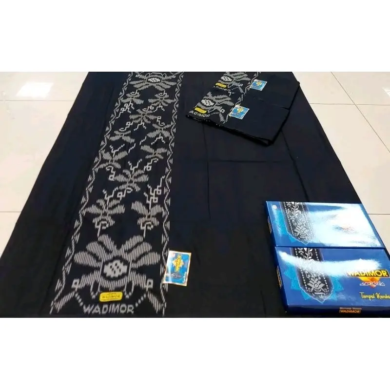 Sarung Wadimor Husus Hitam Tumpal/Garis Kembang Bahan Katun Sarung Dewasa 2