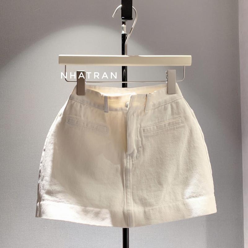 nhatran - Chân váy jean nữ phom ngắn chất Denim Cotton Women mềm mịn có lót quần bảo hộ TÚI MỔ