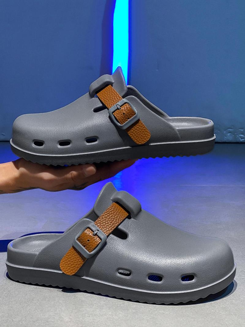 Product Introduction of Men's Casual Plain Color Buckle Sandals, Comfortable Non-slip Waterproof Sandals, Fashionable Beach Sandals for Outdoor Beach 8