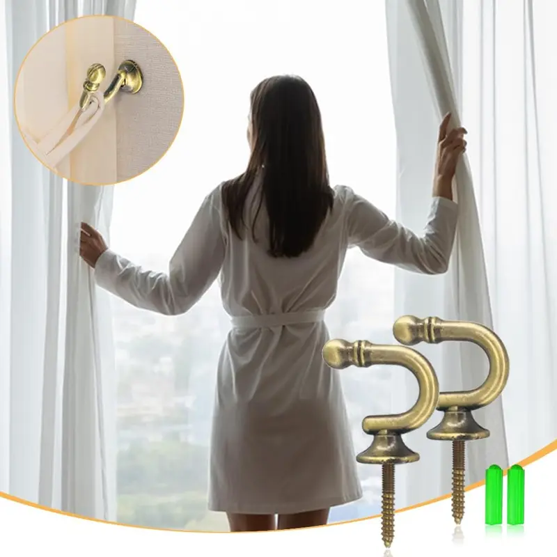 Curtain Lacing Hook, 2 Counts Metal Ball End Lacing Hook, Window Curtain Support Hook, Screw-in Key Hanger Hook 6