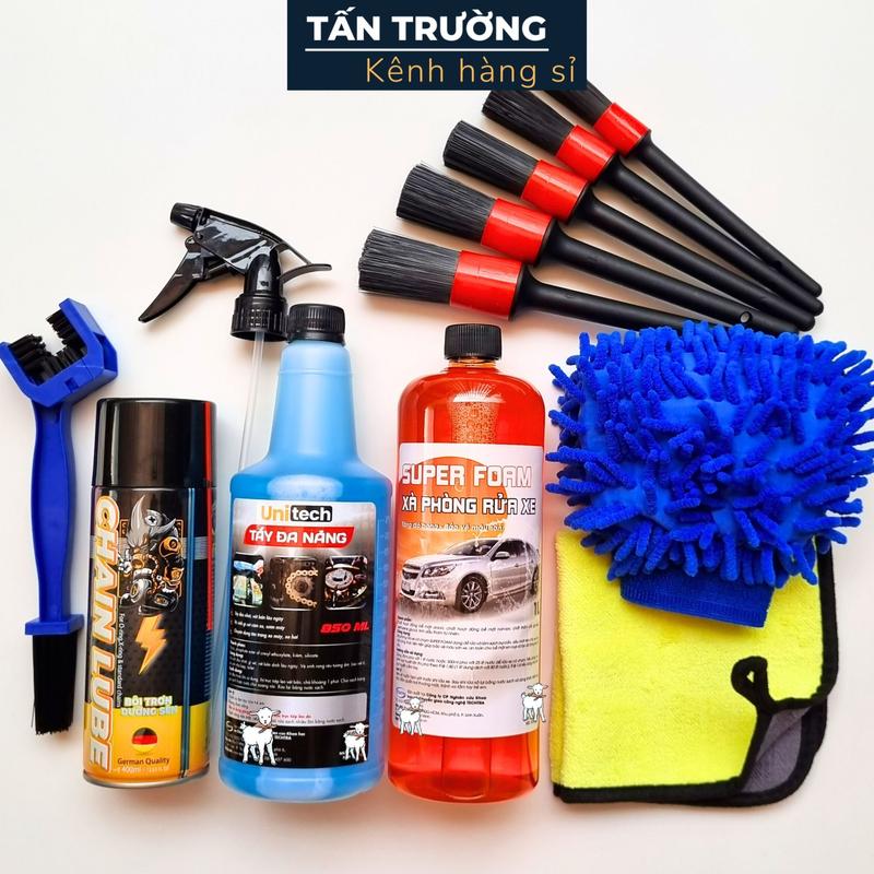COMBO 12 MÓN PHỤ KIỆN RỬA XE - RỬA SÊN & DƯỠNG SÊN TẠI NHÀ (combo chăm sóc xe tiện dụng, giao như hình) Lau Xe