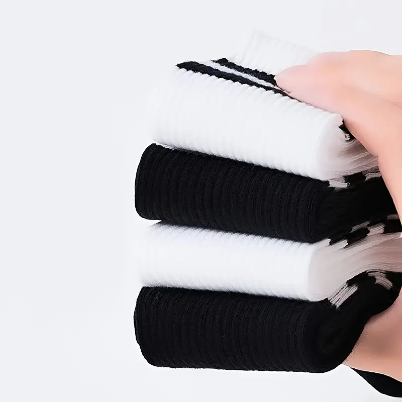 10/20 Pairs of Striped Men's Women's Stockings-Breathable Polyester Knitted Fabric, Casual Sports Style, Hand Wash/Dry Cleaning, Black/White hiking  backpack gym  bag  women Womenswear Sock grip  socks  for  men running  belt aaron  rai  golf glove baller 5