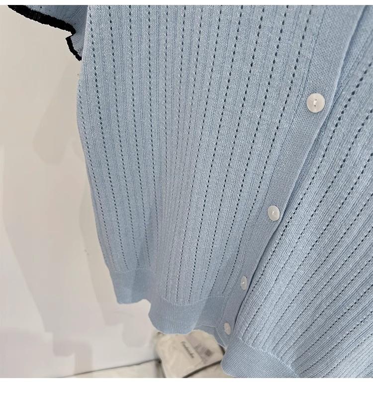 Product Introduction of Áo Cardigan Dệt Kim, ngắn Tay, Chất Liệu Lụa Ngầu Dành Cho Nữ, Mỏng Và Mùa Hè, Màu Sắc Tương Phản, Thiết Kế Độc Đáo Với Thiết Kế Áo Polo Rỗng Áo Cánh Nữ Hàng Đầu 29
