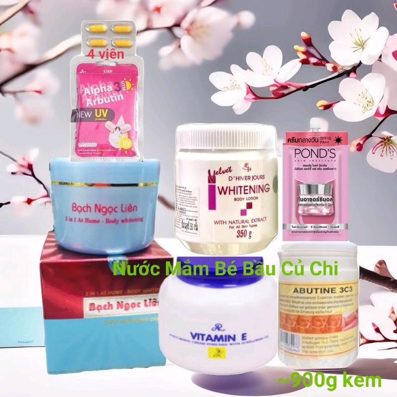 [6 Món] Bộ Sản Phẩm Kem Trộn Bạch Ngọc Liên+.... Bộ gần 900gr kem hỗ trợ dưỡng trắng da  Dưỡng Body Dưỡng Da Body Làm Đẹp Da Women Vitamin E duong  trang