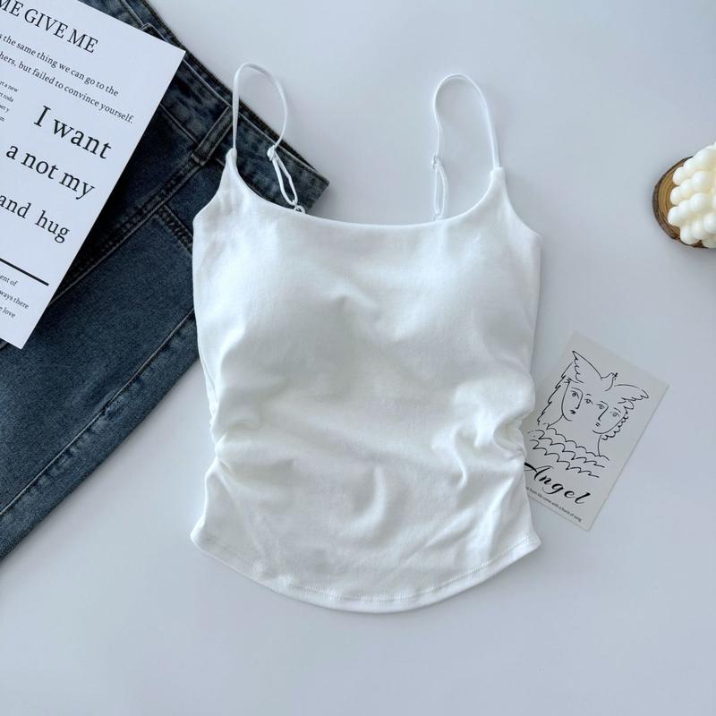 Product Introduction of [ 86k People Collection] Pure Desire Sweet and Spicy Camisole for Women, Inner Wear and Outer Wear, Beautiful Back Strap, Chest Pad, Ruched Design, Slim Fit, Flattering Top for Women 23