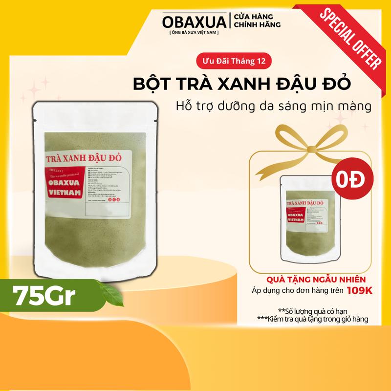 Bột trà xanh đậu đỏ Obaxua nguyên chất sạch mịn size nhỏ túi 75gr