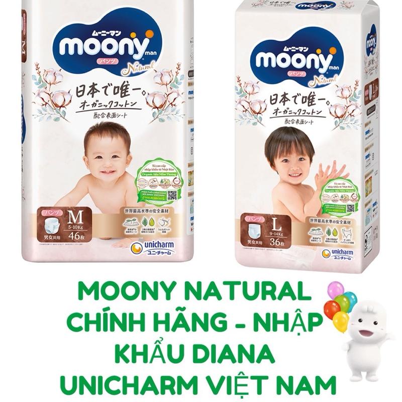 (Tặng khăn ướt Babylove) Combo 2 bịch tã Moony Natural NB62/S58/M46/L38/L36/XL32- Chính hãng Nhập Khẩu Diana Unicharm Việt Nam