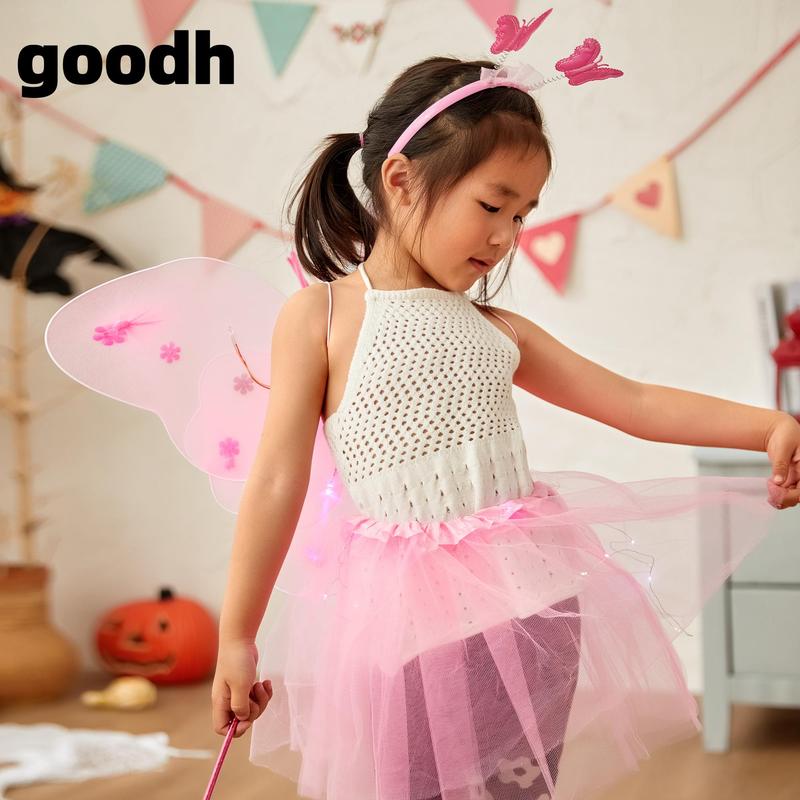 Product Introduction of Set Kostum Peri Anak Perempuan Rok Tule Jaring Sayap Kupu-kupu Menyala dan Ikat Kepala Tongkat Peri untuk Cosplay Balita - Fashion, Baju 27