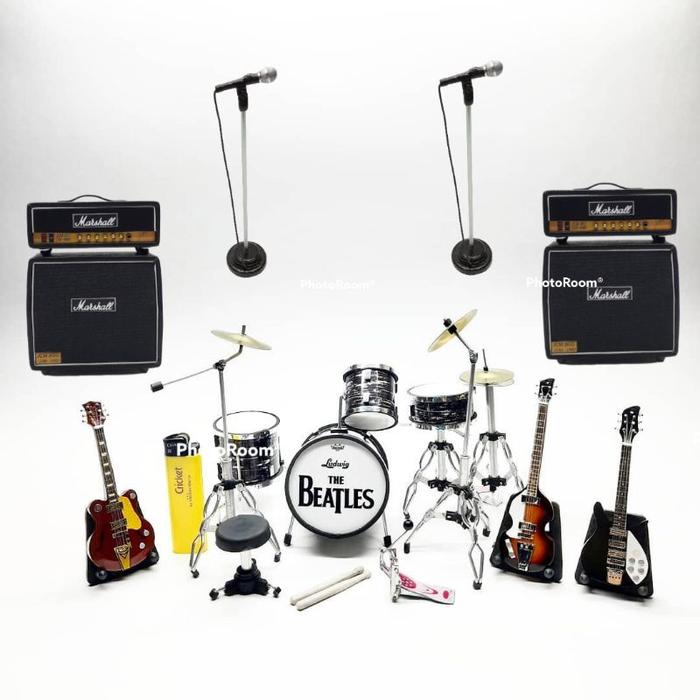 Beatles Mini Instruments Jual miniatur drum set the beatles plus gitar mini 3 pcs 1 : 12 ...