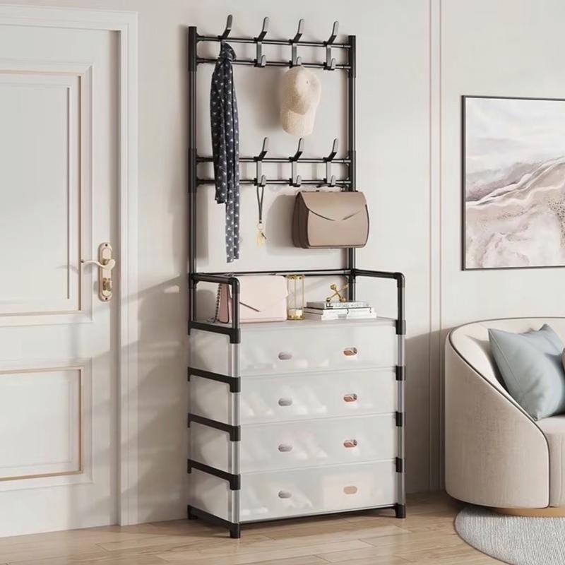 ￼Kệ 4/5 Tầng Để Giày Dép Có Màng Chắn Bụi, Kệ Giày Dép Khung Thép Carbon, Tặng Kèm 8 Móc Treo Đồ mũ 4 tầng kede giay tang hộp nhựa đậy lại (ảnh thật ở cuối)