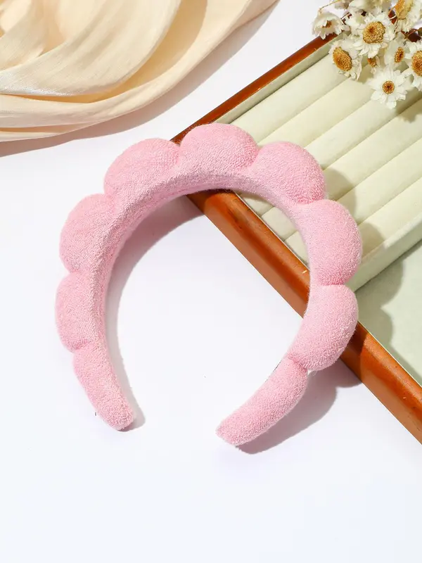 Cute Geometric Design Pink Hair Hoop, Casual Versatile Sponge Fabric Hair Hoop for Women & Girls Hairstyle Ideas, Daily Use As Valentine's Day Gifts, Hair Accessories, Puffy Headband 0