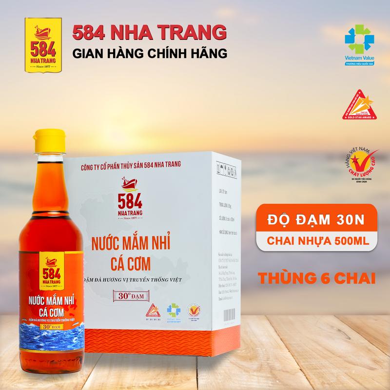 Nước Mắm 584 Nha Trang - Thùng 6 Chai 30 Độ Đạm - Chai Nhựa 500ml