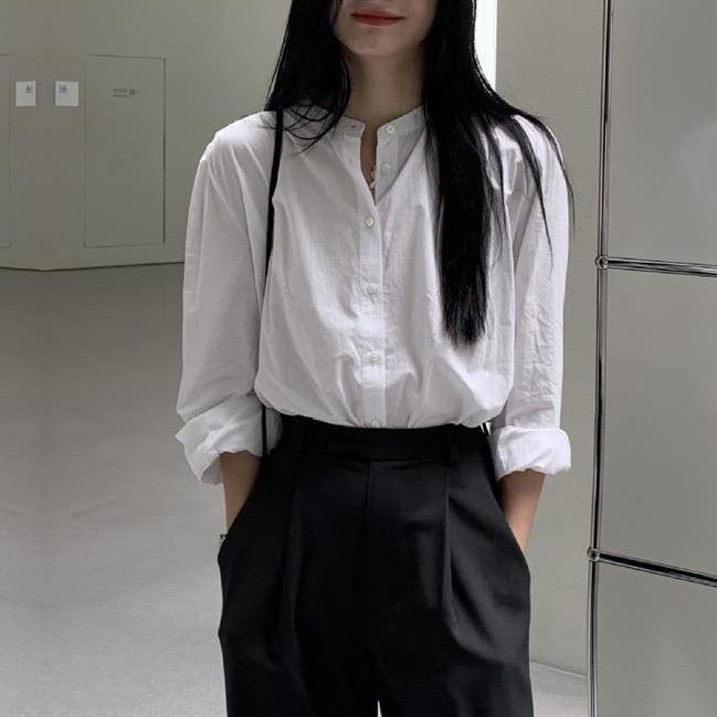 Áo Sơ Mi Nữ Cổ Tàu Thiết Kế Túi Kiểu Đơn Giản Freesize Form Rộng Dễ Phối Đồ Cổ Trụ Tròn | SUBICI Nữ Women