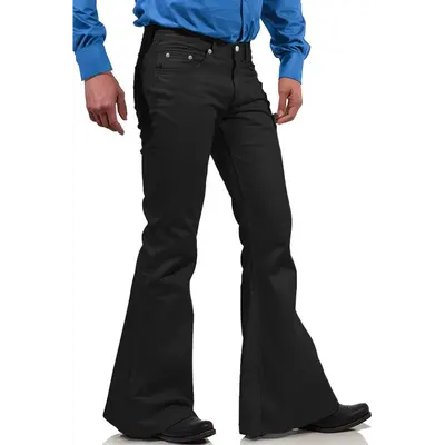 thumbnail image 2 of Men's Vintage Corduroy Bell Bottom Pants - 70s Disco Stretchy Flared Jeans With Retro Style 2 of 13