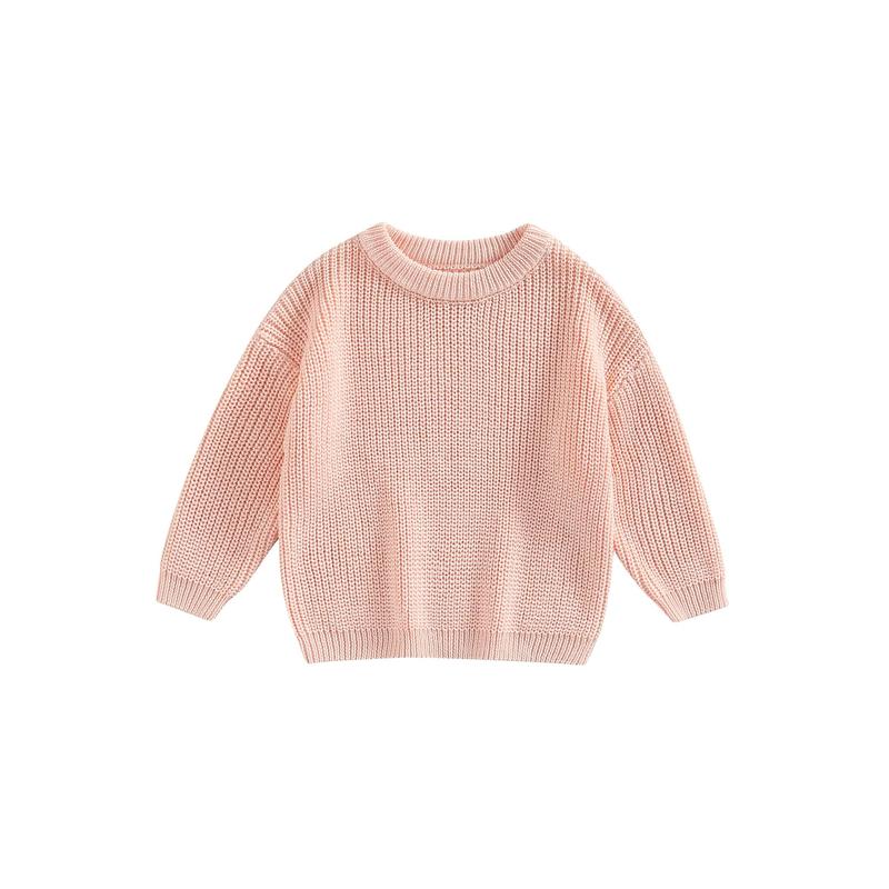 Toddler Baby Round Neck Sweaters, Long Sleeve Solid Color Loose Knitted Pullovers 8