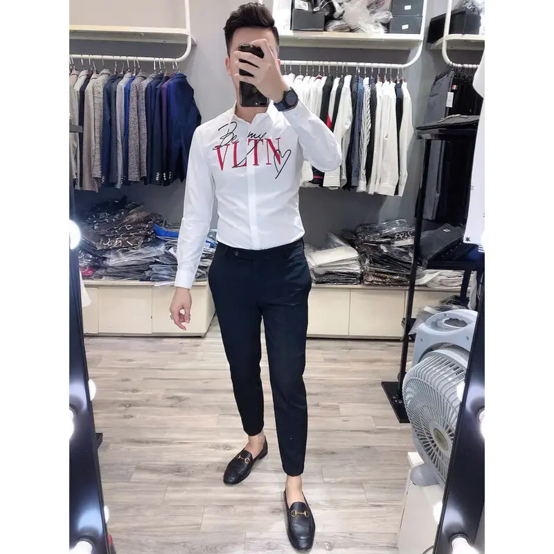 ÁoX.vnxk-Áo Sơ Mi Nam Kẻ Sọc dài tay Công Sở -tổng hợp áo size lẻ- aosominam đẹp - áo sơ mi nam giá rẻ - áo sơ mi kiểu mới- áo sơ mi nam tay dài- áo shirt menswear- áo sơ mi nam vải lụa aotrang  nam đi làm văn phòng sơmi Cổ Tròn somidep 6