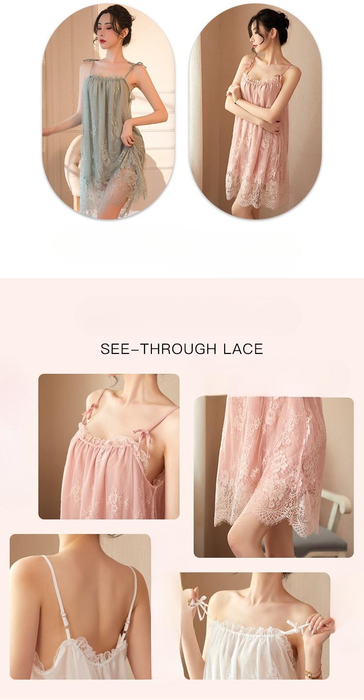 Product Introduction of New camisole lace nightgown, erotic lingerie, backless seduction, thin home wear, pajamas 4