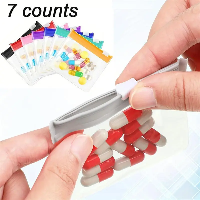 Clear Zipper Pill Storage Bag, 7 Counts/set Reusable Pill Organizer, Portable Pill Storage Bag for Travel, Home Organizer for Pill & Small Item,  Travel Accessories