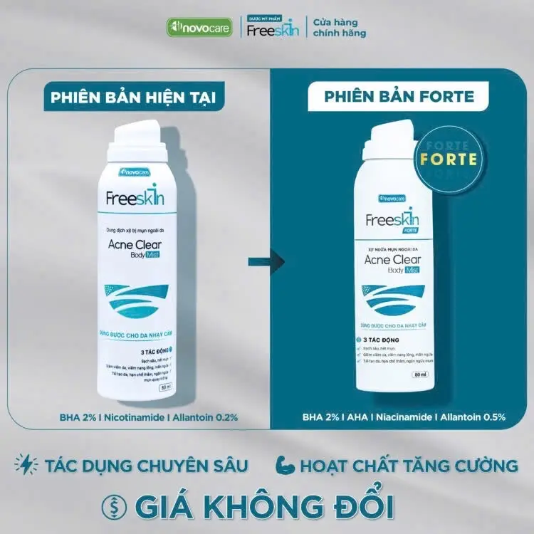 [Mẫu mới] Combo xịt mụn sữa tắm Freeskin Forte, dùng cho mụn cơ thể, viêm nang lông, viêm da 2