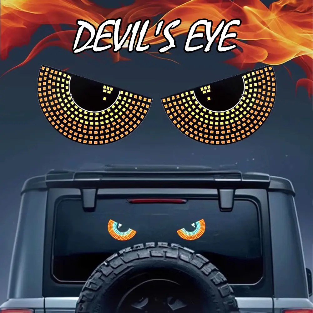 2Pcs Car LED Cat's Eye Decorative Light Rear Warning Light Red Devil Eye Atmosphere Light Auto Decoration Accessories #472496