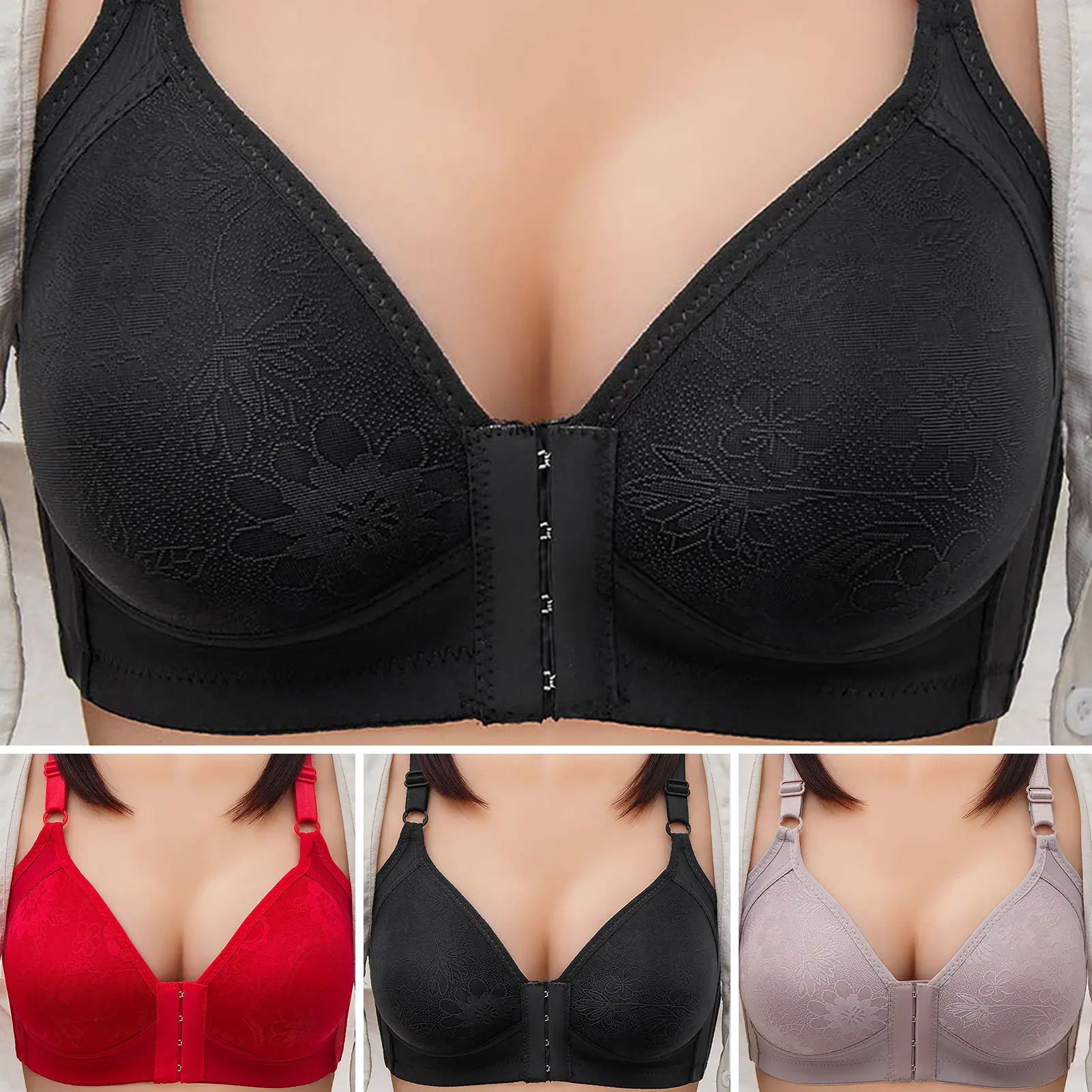 Áo Ngực Có Đóng Phía Trước Cho Nữ, Dây Đeo Vai Có Thể Điều Chỉnh, Đẩy Lên, Hỗ Trợ Ngực, Đệm, Không Có Vòng Thép, Mềm Mại Và Thoáng Khí, Cúp 3 / 4, Đồ Lót Nữ Thân Mật
