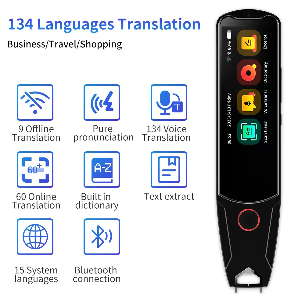[2025 dictionary pen]Smart Scan Translator Pen |   0.3s Ultra-Fast OCR |   Offline 9 Languages (Malay/Vietnamese/Chinese/English) & Online 134 Voice Translation and ekamus Dictionary Pen |   IELTS/TOEFL/GRE Study Tool with 8GB Storage + TF Translation Pen