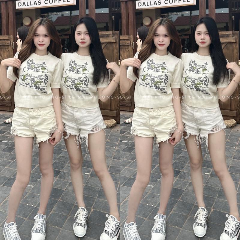 ÁO LEN CỘC TAY AN DO THÊU XANH