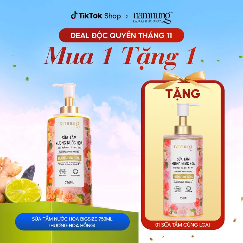 [Rẻ vô địch(Mua 1 tặng 1) Sữa Tắm Nước Hoa Cao Cấp, Sữa tắm thảo dược Namnung hỗ trợ dưỡng ẩm, dưỡng thể, làm trắng da, hỗ trợ giảm mụn lưng 750ml chiết xuất mật ong, hoa cúc Chăm sóc da Dưỡng da nữ TẶNG 1 Sữa tắm cùng loại