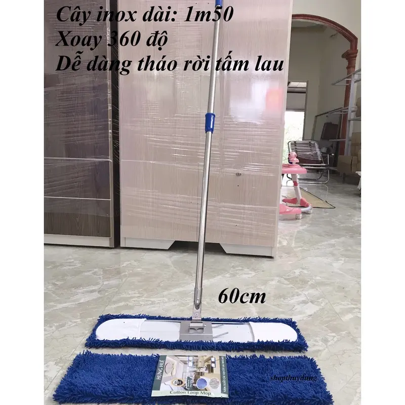 Chổi lau nhà công nghiệp 60cmx15cm chính hãng, Đầu chổi xoay 360 độ, Tấm lau san hô có thể tháo rời, Lau sạch và nhanh 1
