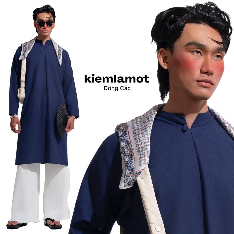 Áo dài ngũ thân Kiếm Là Mốt Đông Các màu xanh dương đậm vải linen không bao gồm quần áo dài tết - Menswear