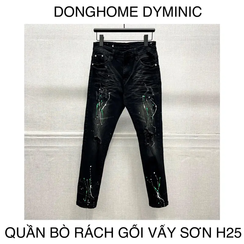 Quần bò H26 đen bạc rách vẩy sơn có bigsize từ 28 đến 38 dyminic 0