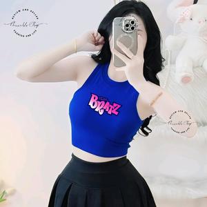 Áo Thun 3 Lỗ Croptop Thun Bori Form Basic Ôm Body Nữ In Chữ Bratz , Women Cổ Tròn Voi Umi