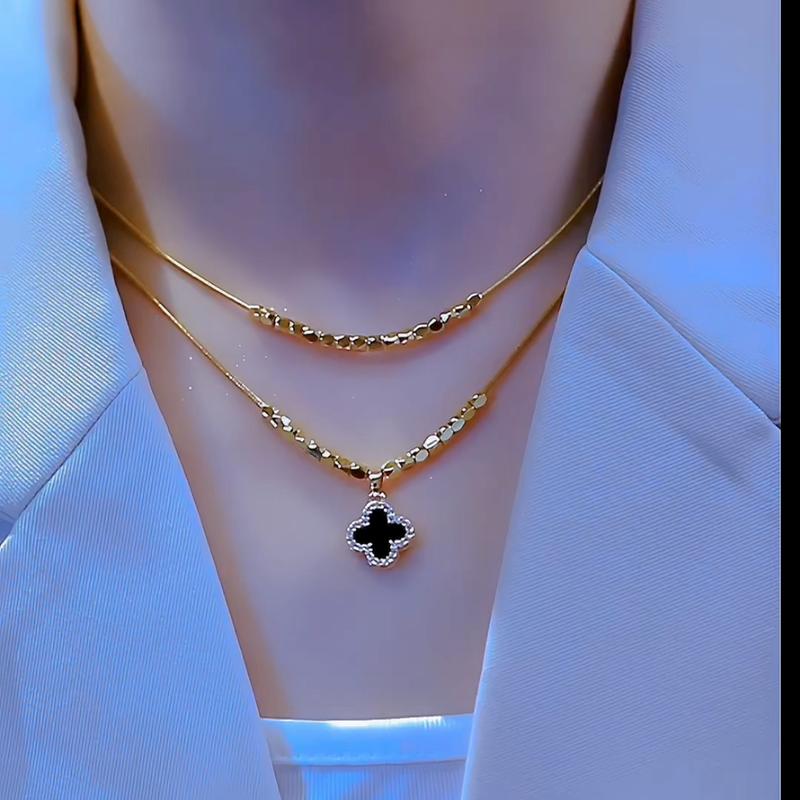 Vòng Cổ Thép Titan Mặt Dây Chuyền Cao Cấp, Dây Chuyền Xương Đòn Cỏ Bốn Lá Nữ, Mặt Dây Chuyền Không Phai Màu, Quà Tặng Cho Bạn Gái