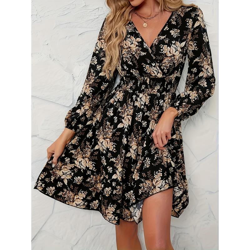 Elegant Gradient Leopard Slit Contrast V Neck Long Dresses Elegant Gradient Leopard Slit Contrast V Neck Long Dresses