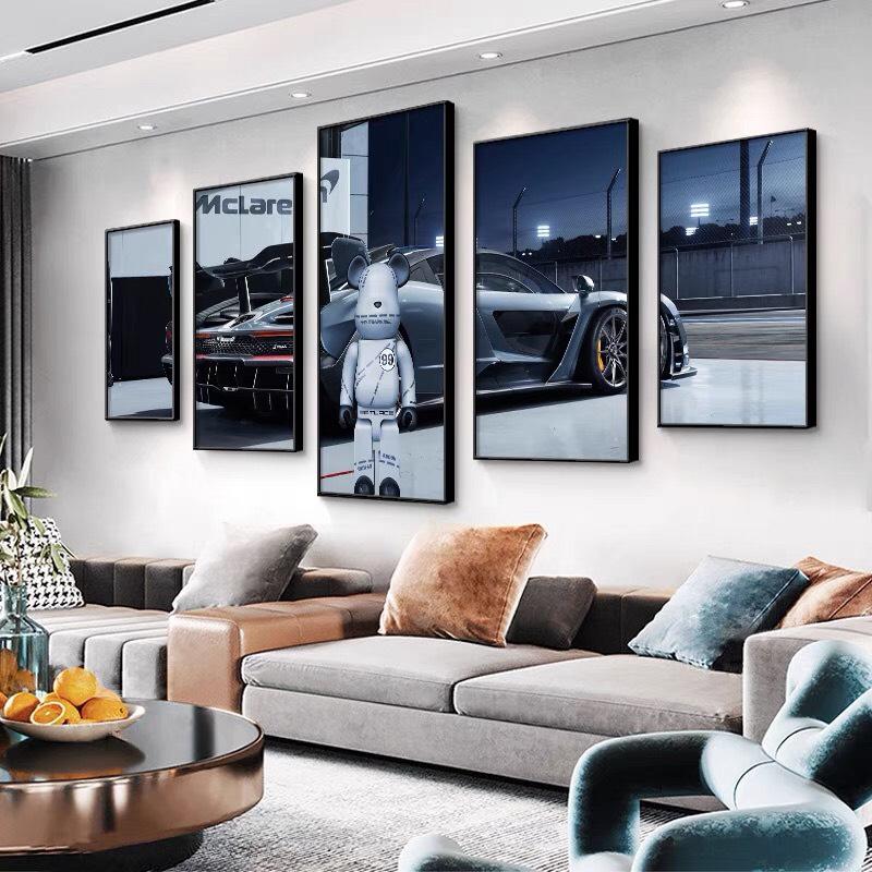 SET 5 Tranh Ghép Tráng Gương Gấu Bearbrick Siêu Xe Cao Cấp/ Tranh Treo Tường Phòng Khách/ Phòng Game/ Quán Quần Áo/ Trang Trí Phòng Streamer/ Quà Tặng