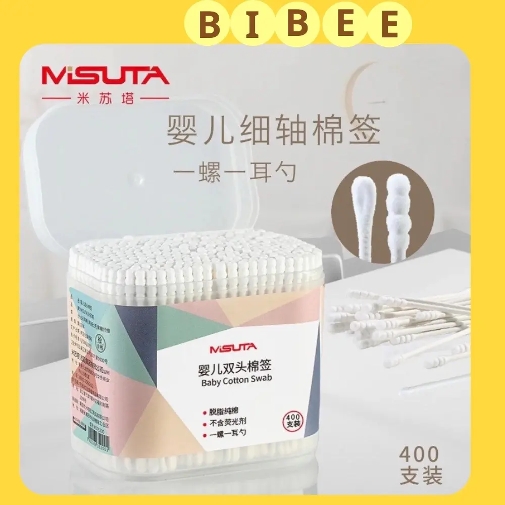 Tăm bông Misuta hộp 400 chất liệu bông tự nhiên an toàn cho bé từ sơ sinh