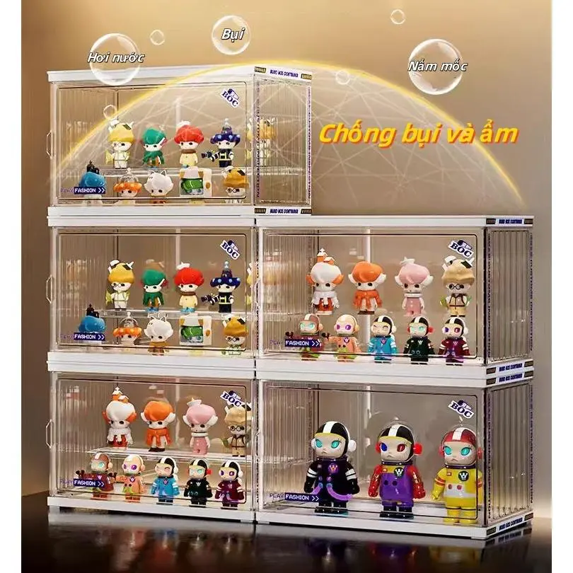 Bubble Mart Búp Bê Hình Đế Hiển Thị Acrylic Trong Suốt Nhỏ Đồ Trang Trí Chống Bụi Mù Hộp Bảo Quản Chân Đế Hiển Thị