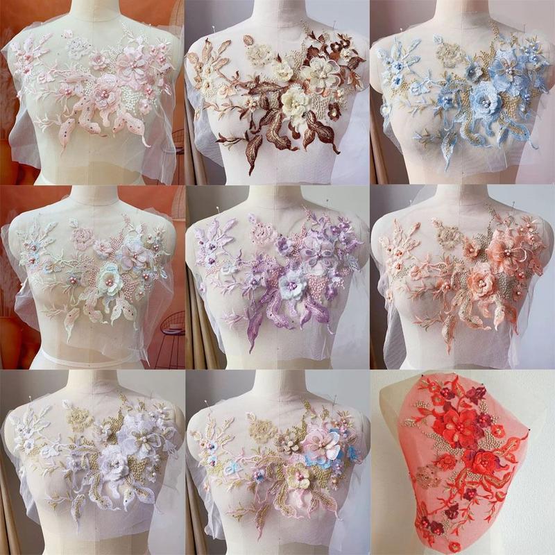 Fashion Elegant Colorful Sequined Embroidery Patches 3D Flower DIY Embroidered Floral Patches Sewing On Patches Dresses 0