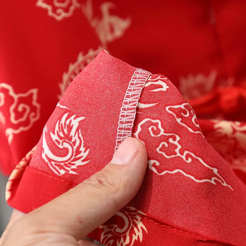 Bộ Áo Sơ Mi Hanfu Lụa Mango Ngắn Tay + Quần Short Họa Tiết Rồng Cho Bé Gái Và Bé Trai Phong Cách Sành Điệu Thời Trang Mùa Hè 4