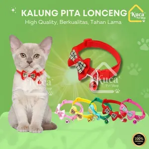 Kalung Pita Kucing Lonceng Tali Pita Motif Aksesoris Kolar Kitten Anjing Cat Colar Collar Lembut