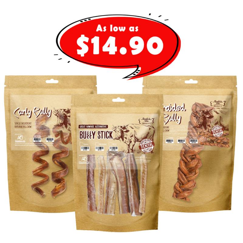 original Absolute Bites Bully Stick Dog Dental Chew, Thick Bully, Braided, Curly 0