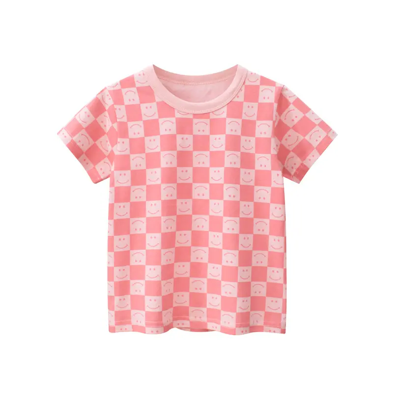 Summer New Children's Clothing Wholesale Korean Children's Short-Sleeved T-shirt Girls Smiley Face Printing Small and Medium Children's Tops