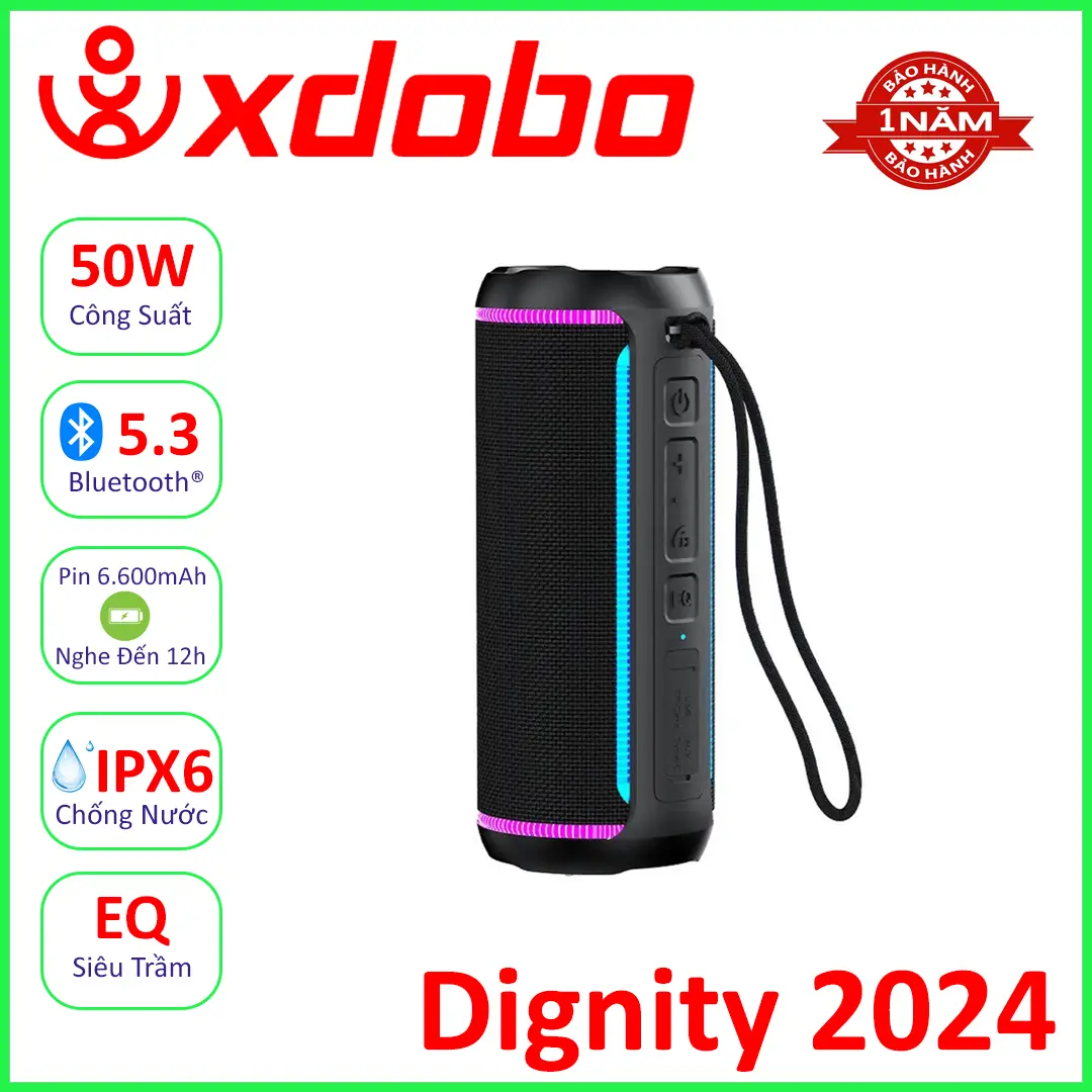 Loa Bluetooth 5.3 Xdobo Dignity 2024 Công Suất 50W, Chống Nước IPX6, Pin 6600Mah Hỗ Trợ Thẻ TF, USB, AUX - BH 12 THÁNG Nghe Nhạc Củ Loa